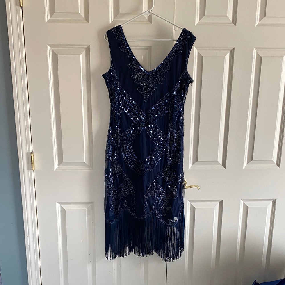 Navy Beaded Fringe Women's Dress